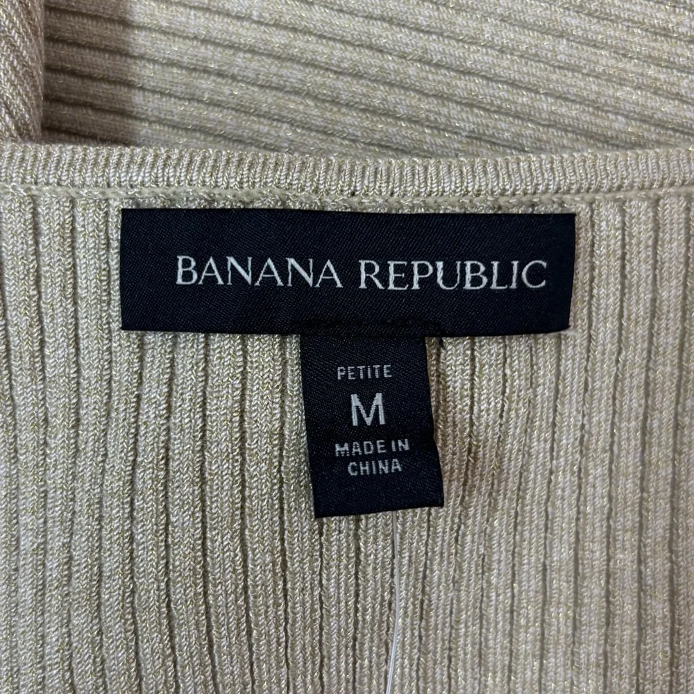 Banana Republic Tank Top Size Petite Medium Tan Gold Metallic Ribbed V Neck New - Picture 4 of 8